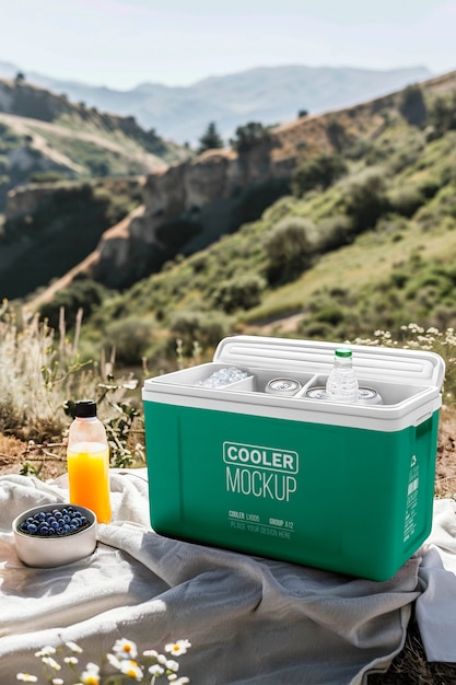 Cooler mock-up with mountain view