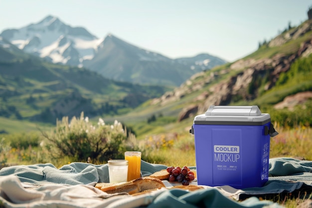 Cooler mock-up with mountain view