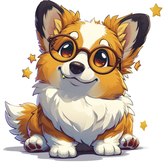 A Corgi Wearing Quirky StarShaped Glasses Isolate Images White Background