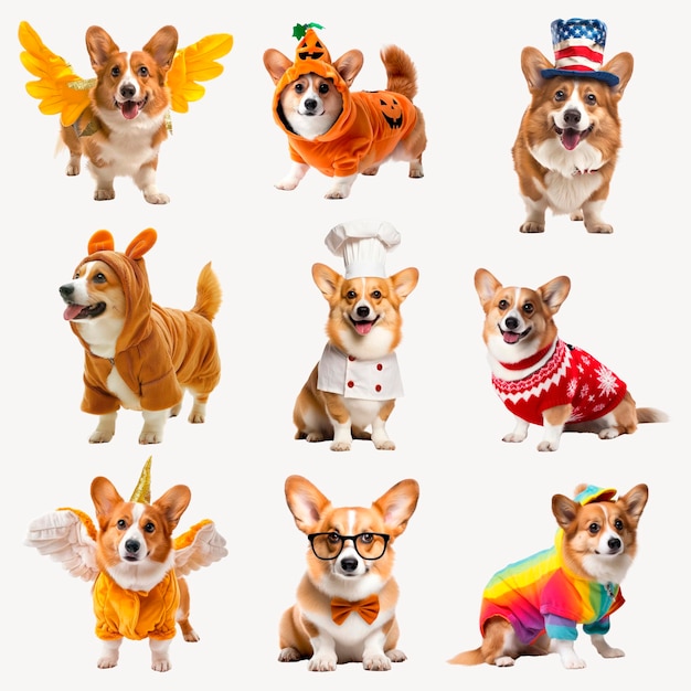 PSD corgis in various adorable costumes