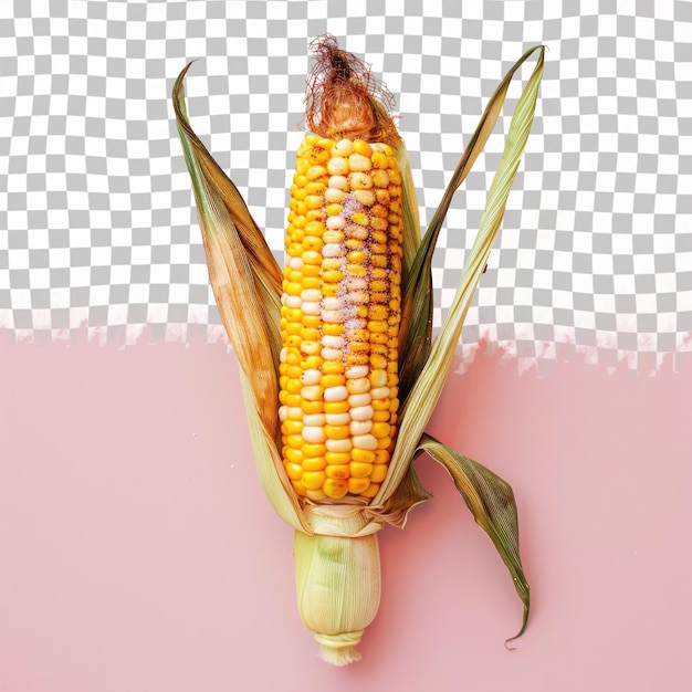 a corn is on a pink background with a picture of an ear of corn