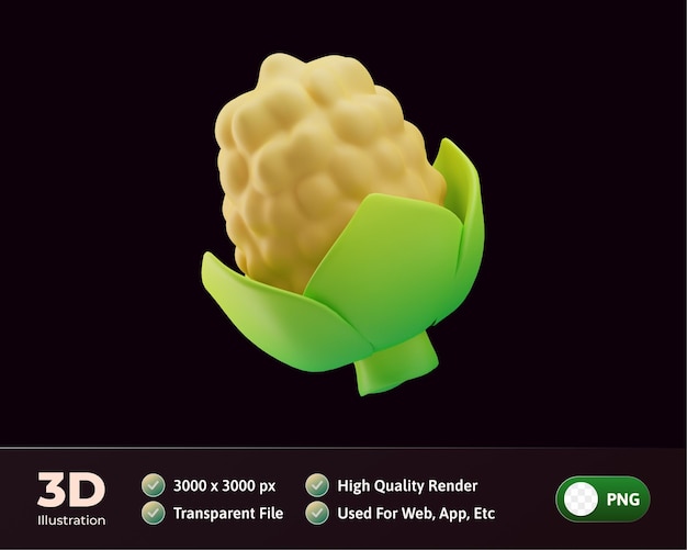 Corn Vegetable Icon 3d Illustration