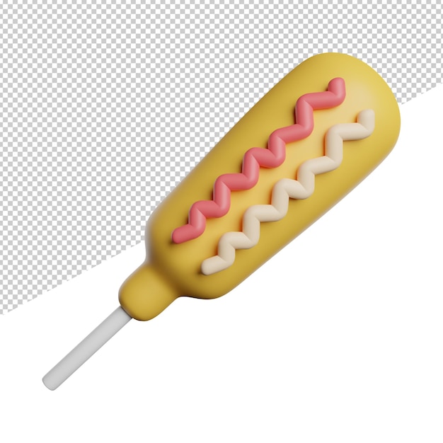 Corndog Fast Food front view 3d rendering icon illustration on transparent background