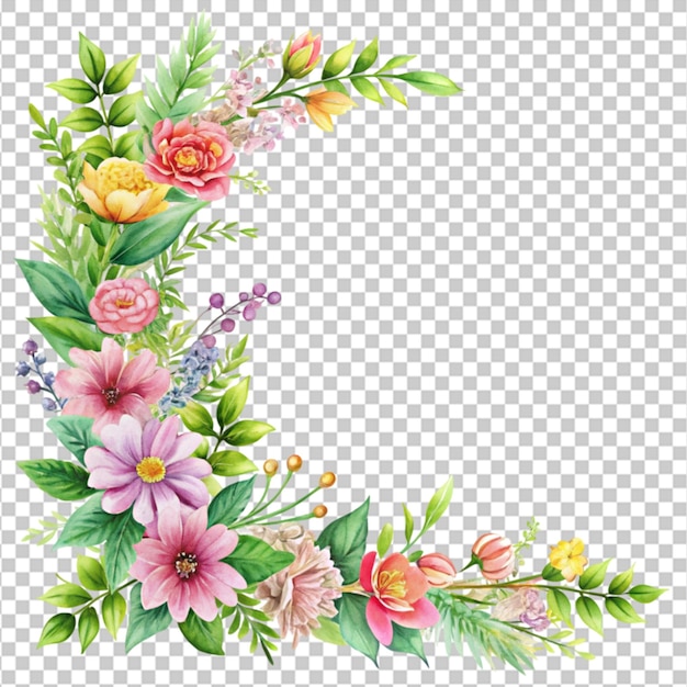 PSD corner frame flowers foliage on transparent background