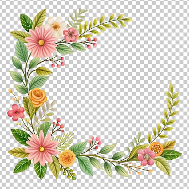 PSD corner frame flowers foliage on transparent background