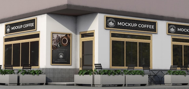 Corner mock-up composition for shop outdoors