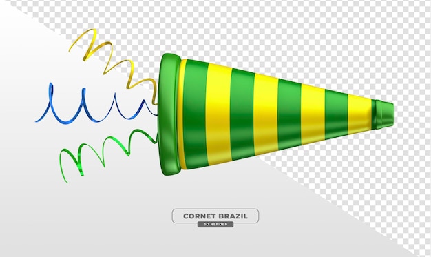 Cornet and trumpet with the flag and colors of Brazil in 3d realistic render