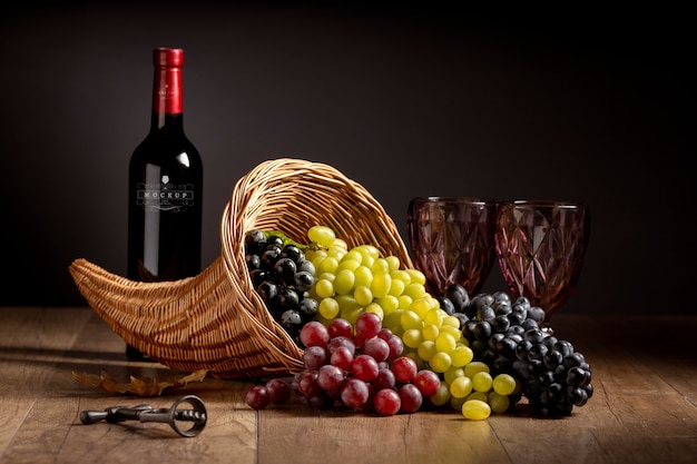 Cornucopia concept mock-up with grapes