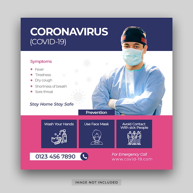 Corona virus disease covid-19 out breaking and pandemic medical health risk infographic prevention elements banner for social media post template psd Premium Psd