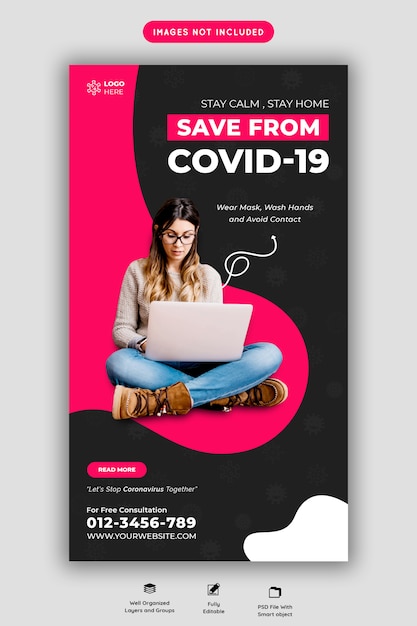 PSD coronavirus or covid-19 banner template