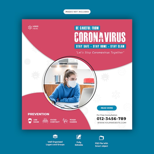 Coronavirus or covid-19 social media banner template