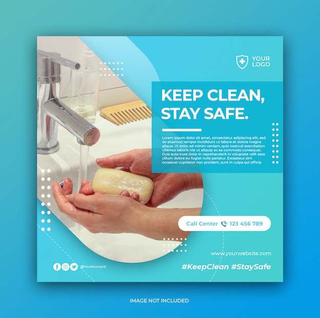 PSD coronavirus prevention banner or square flyer for social media post template