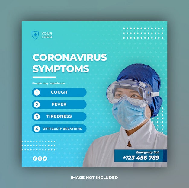 Coronavirus symptoms banner or square flyer for social media post template