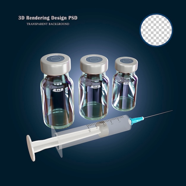 PSD coronavirus vaccine syringe and needle.concept of covid 19 treatment, an injection shot 3d rendering