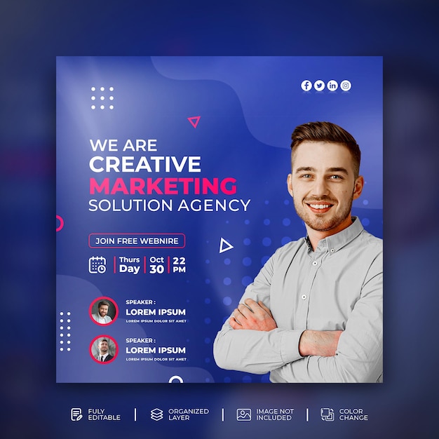 Corporate business solution social media marketing agency banner template free psd