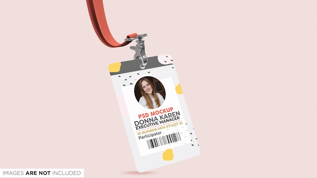 Corporate Id Card With Lanyard Perspective View Psd Mockup 