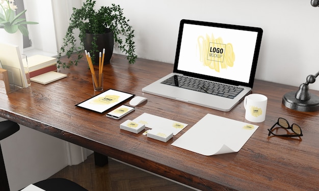 Corporate identity elements on devices mockup