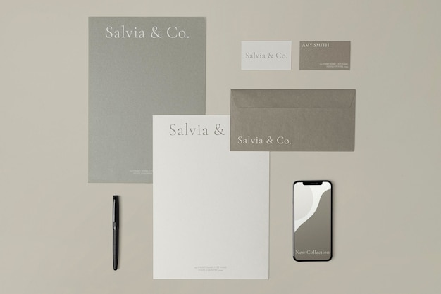 PSD corporate identity mockup professional stationery business branding flat lay design