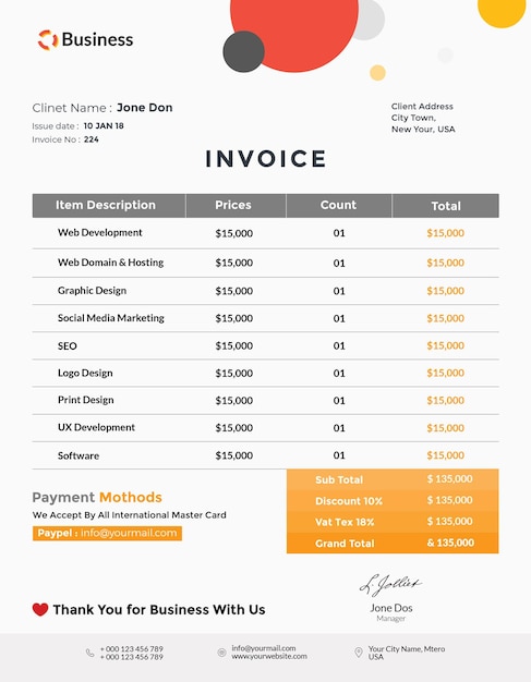 PSD a corporate invoice template design