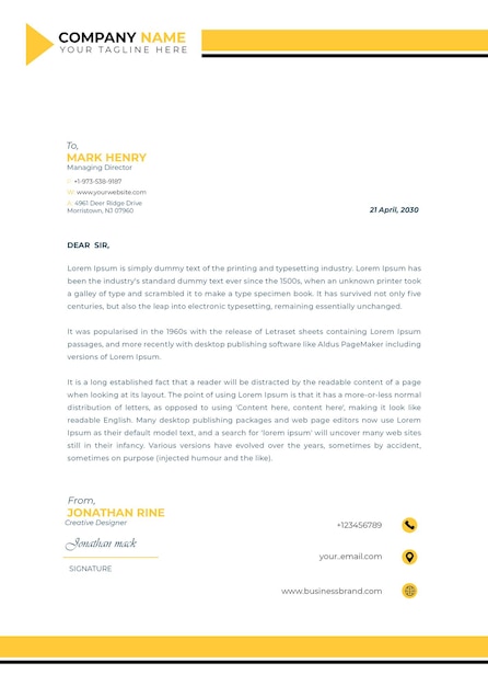 Corporate letterhead Design Template Yellow and black Fully Editable Professional Letterhead