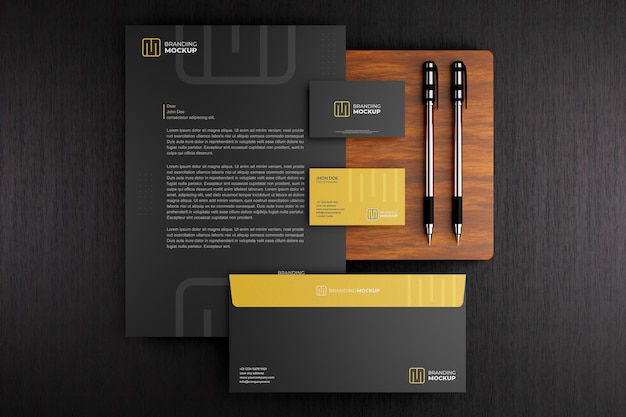 Corporate stationery mockup with dark theme