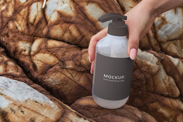 Cosmetic bottle mock-up, nature eco background