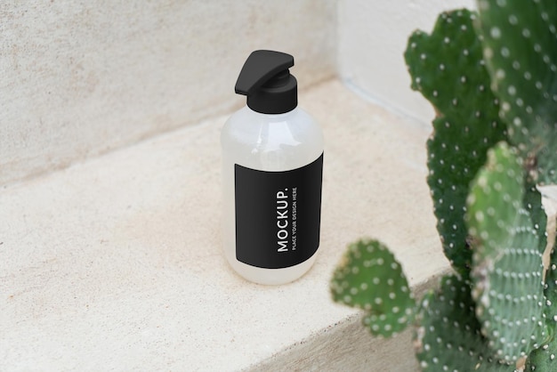 PSD cosmetic bottle mock-up, nature eco background