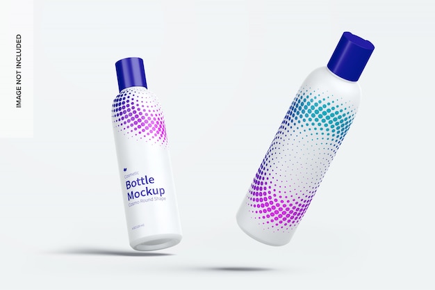 Cosmetic Bottle Mockup with Disc Cap, Falling