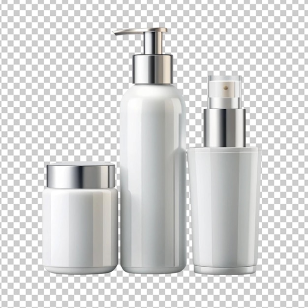 cosmetic bottle mockups on transparent background