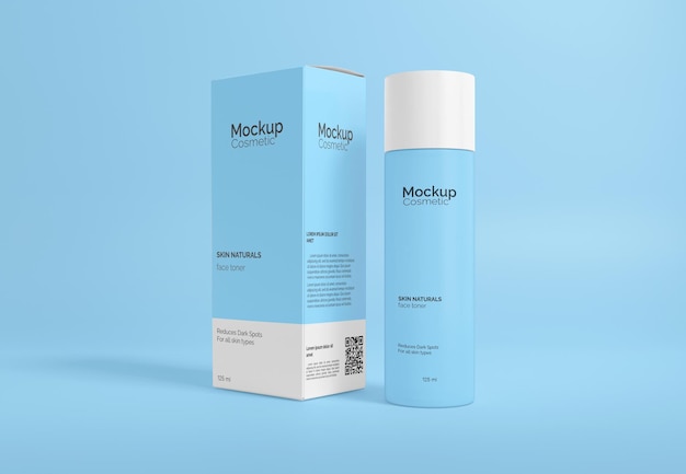 Cosmetic bottle with box packaging mockup