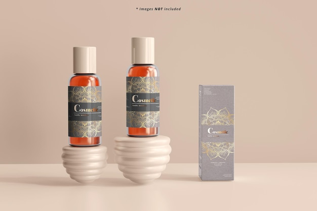 Cosmetic Bottles and Box Mockup