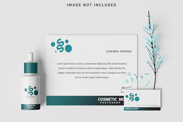 Cosmetic branding mockup top view isolated