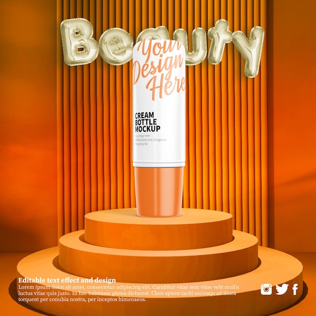 Cosmetic cream bottle label mockup