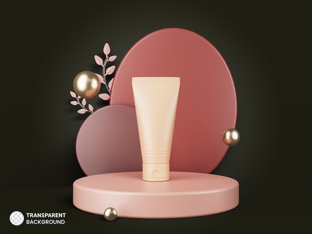 Cosmetic cream tube icon on round podium stage