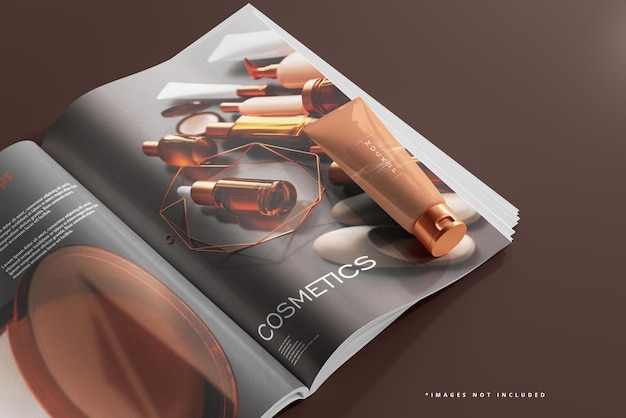 Cosmetic Cream Tube and Magazine Mockup