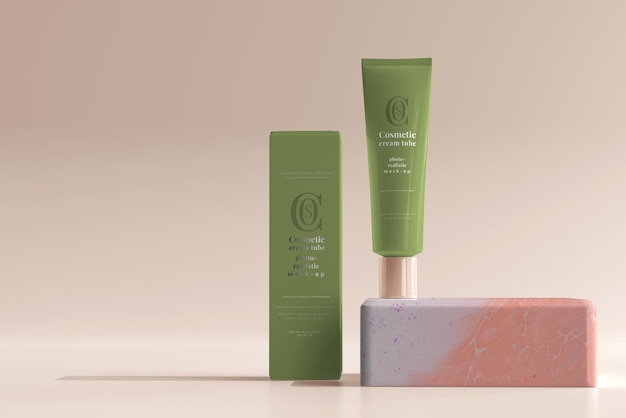 Cosmetic Cream Tube with Box Mockup