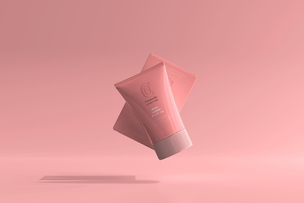 Cosmetic Cream Tube with Box Mockup