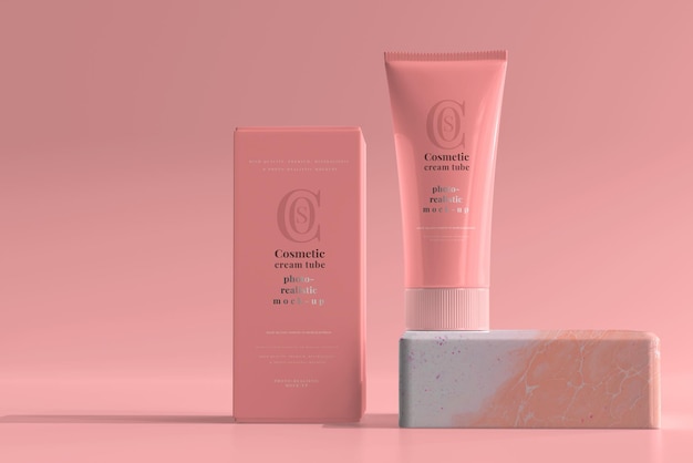 Cosmetic Cream Tube with Box Mockup