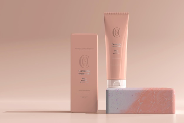 Cosmetic Cream Tube with Box Mockup