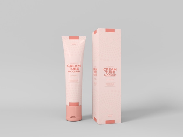 Cosmetic Cream Tube with box Mockup