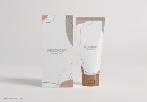 Cosmetic cream tube with box packaging mockup