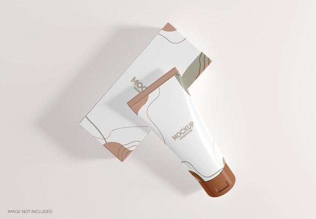 Cosmetic cream tube with box packaging mockup