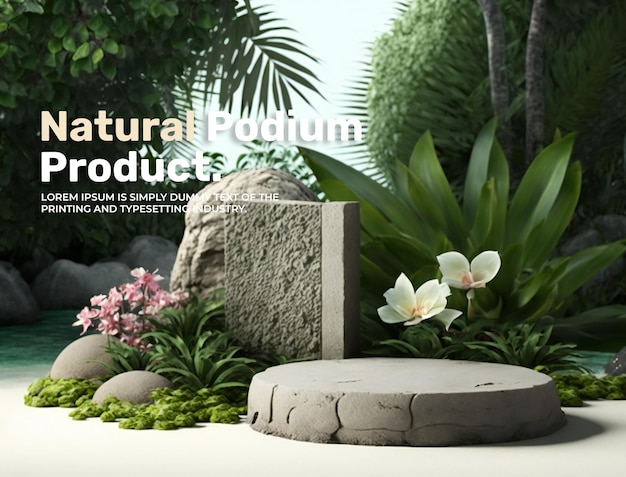 Cosmetic display product natural podium stand summer podium scene for product display 3d rendering