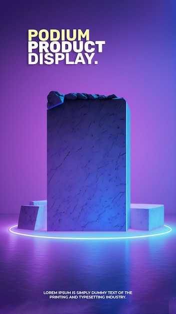 Cosmetic display product podium stand neon light podium scene for product display 3d rendering