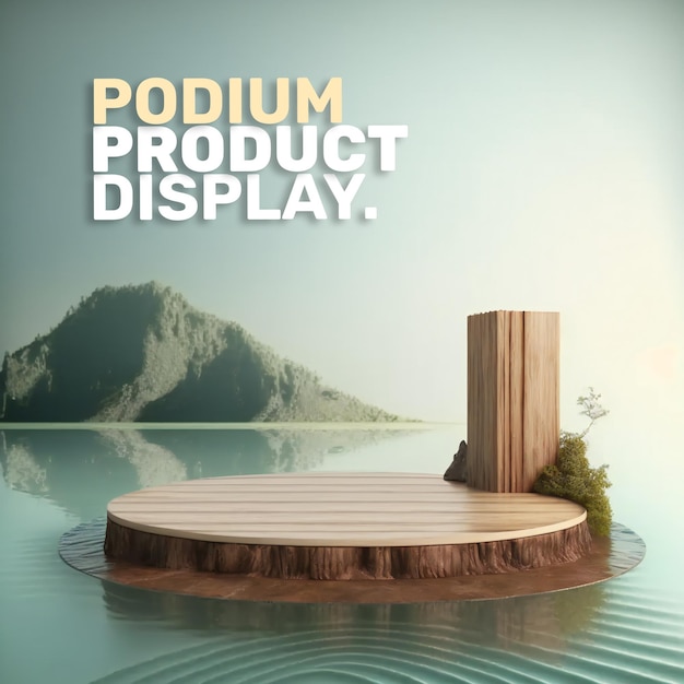 Cosmetic display product podium stand summer podium on blue water reflect and sunlight shadow