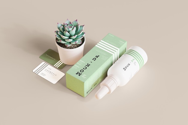 Cosmetic Dropper Bottle and Box Mockup Scene