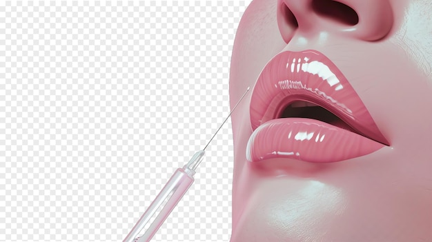 PSD cosmetic facial procedure using a syringe injecting into the lips isolated on transparent background