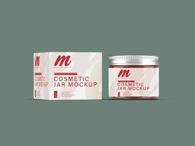 Cosmetic jar and box mockup