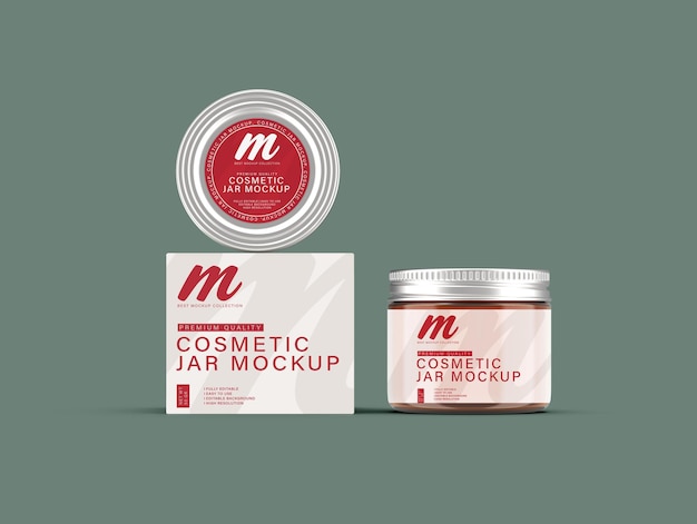 Cosmetic jar and box mockup