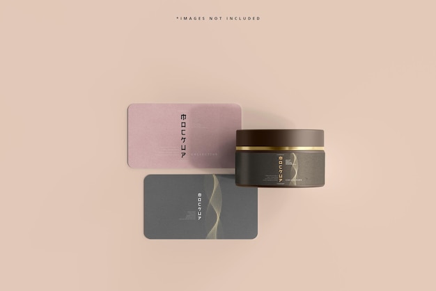 cosmetic Jar and Business cards mockup